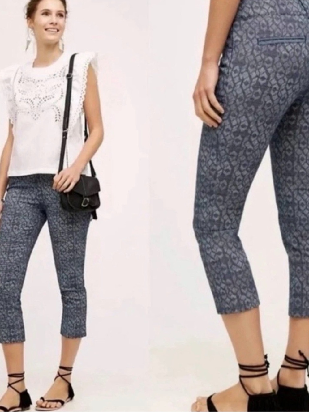 Anthropologie Cartonnier Charlie Navy Cropped Trousers size 8 Blue Textured